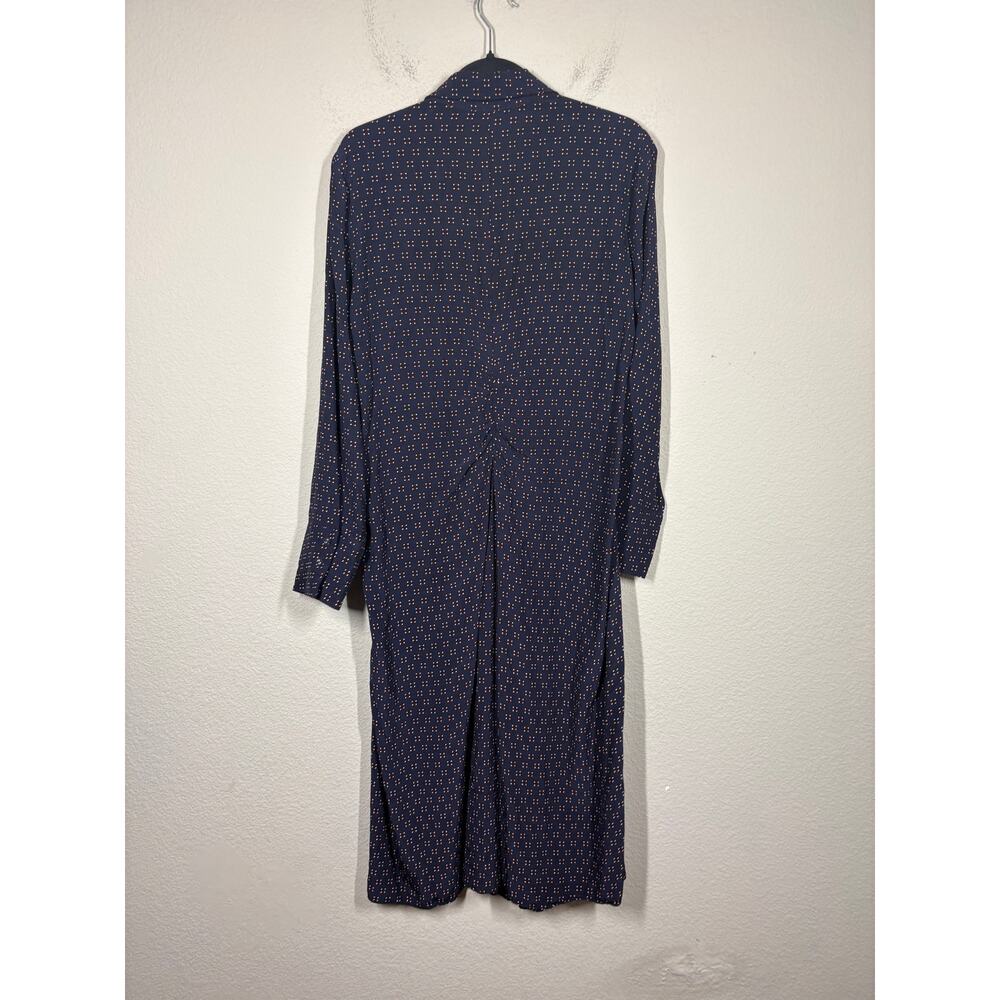 Madewell Size 14 Ruched Midi Shirtdress Navy Foulard Floral Long Sleeves - Picture 4 of 13